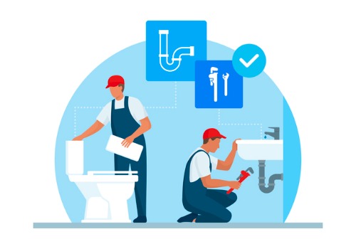 An illustration of plumbers in East Peoria IL repairing plumbing fixtures